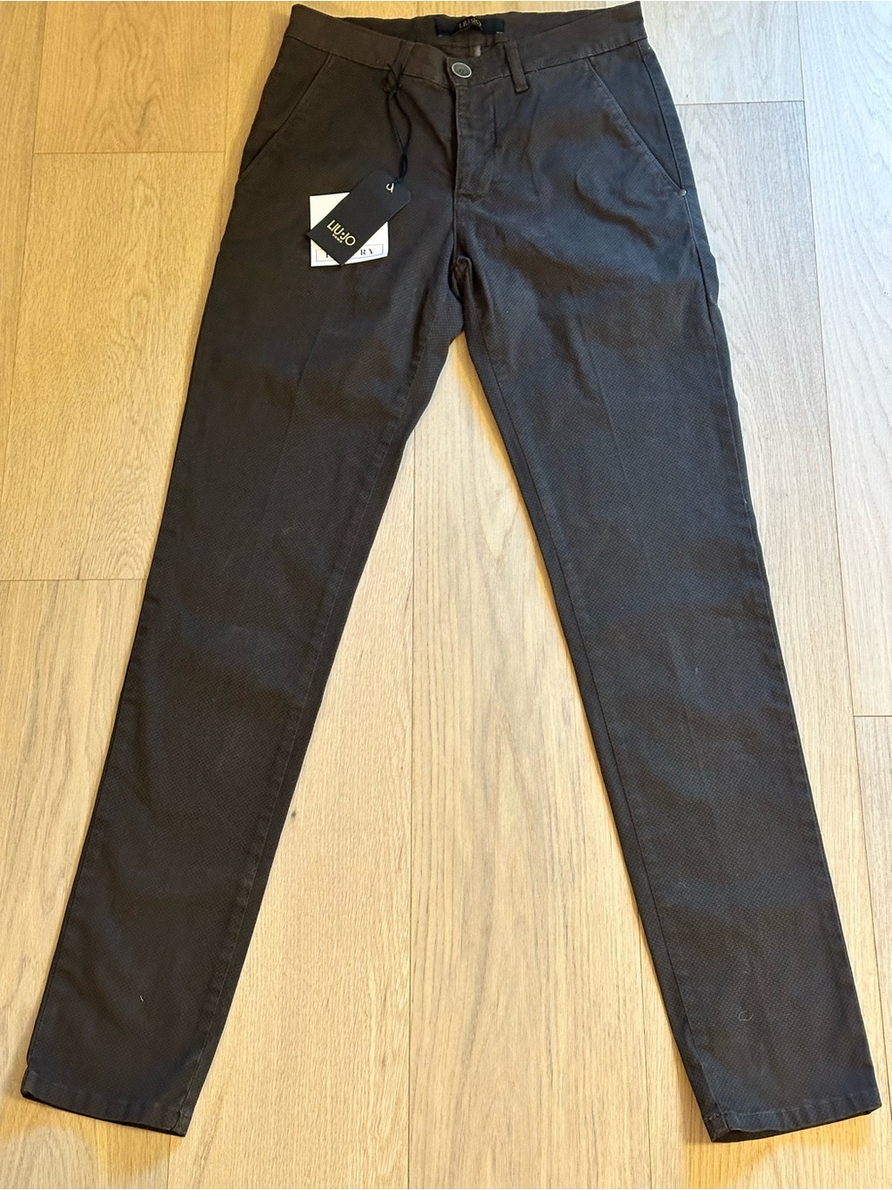 Liu Jo Men's Skinny Chino Trousers IT42 W28 L31 Grey Geometric Cotton NWT